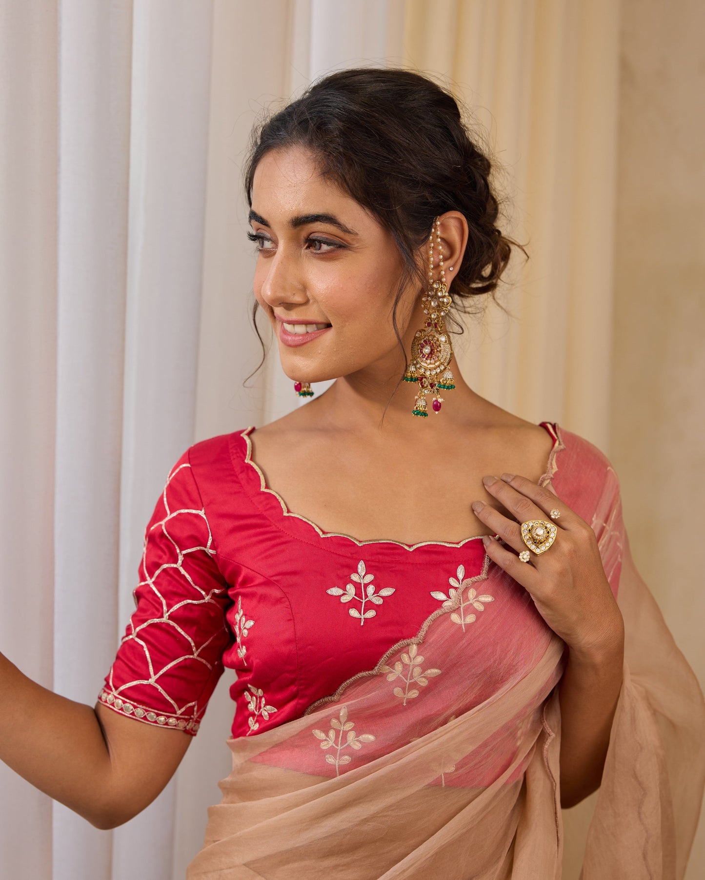 Scarlet Red Satin Gotapatti Blouse My Store