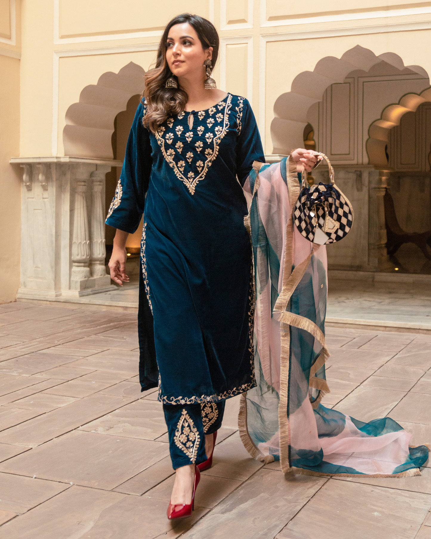 Vintage Blue Velvet Handcrafted Suit Set Quick Cart