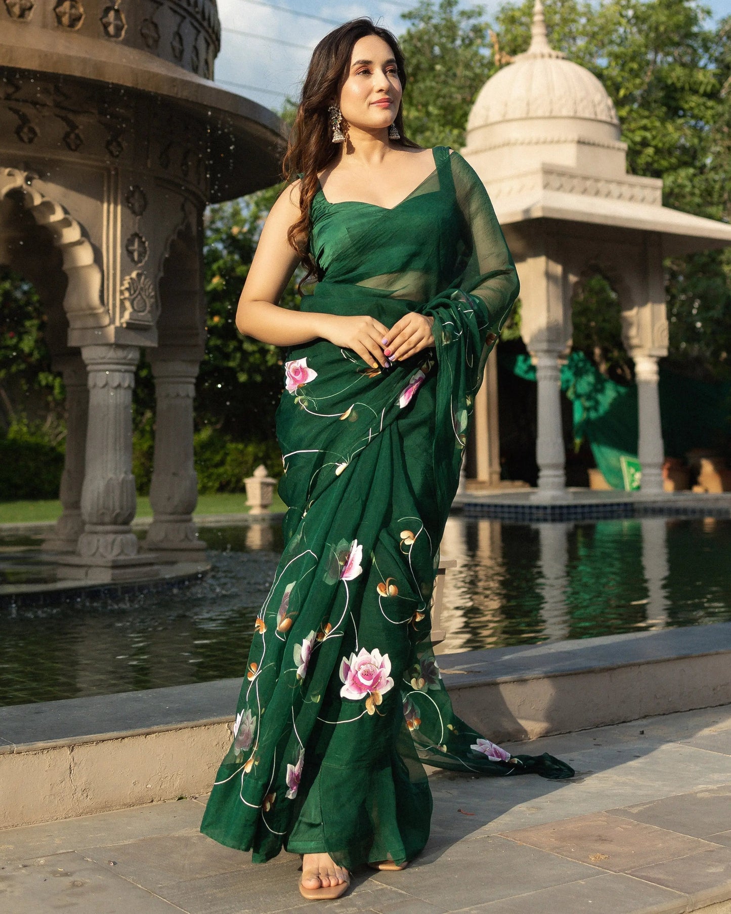 Vilaval Handpainted Organza Saree My Store
