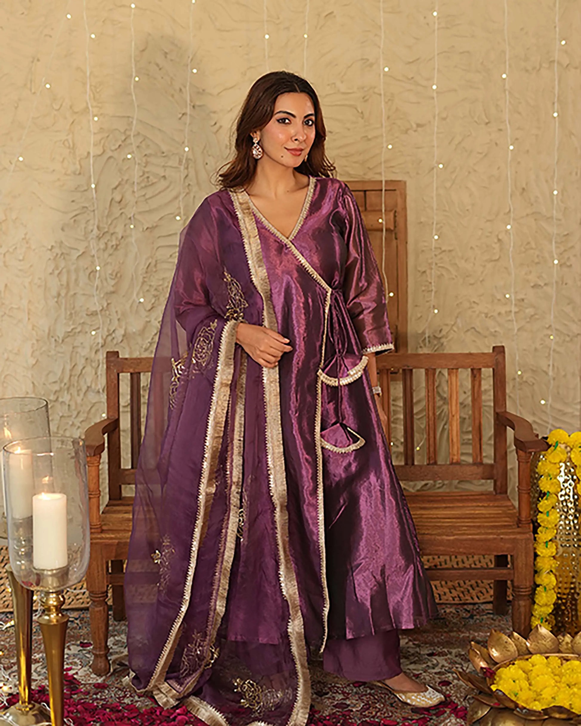 Jhilmil Purple Solid Tissue Suit Set My Store