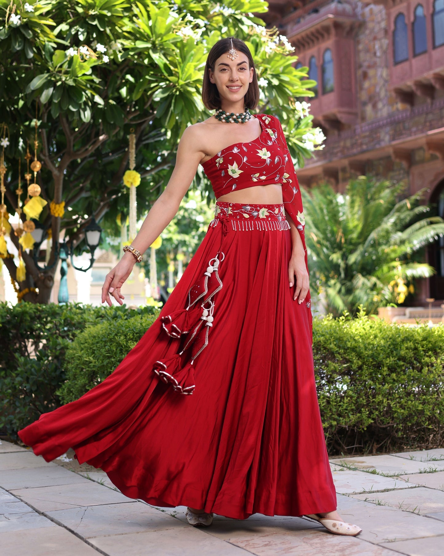 Rutvi Red Handpainted Satin Lehenga Set Quick Cart