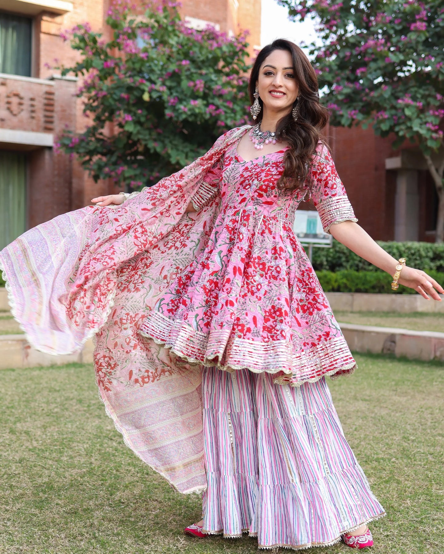 Tickled Pink Handblock Sharara Set My Store