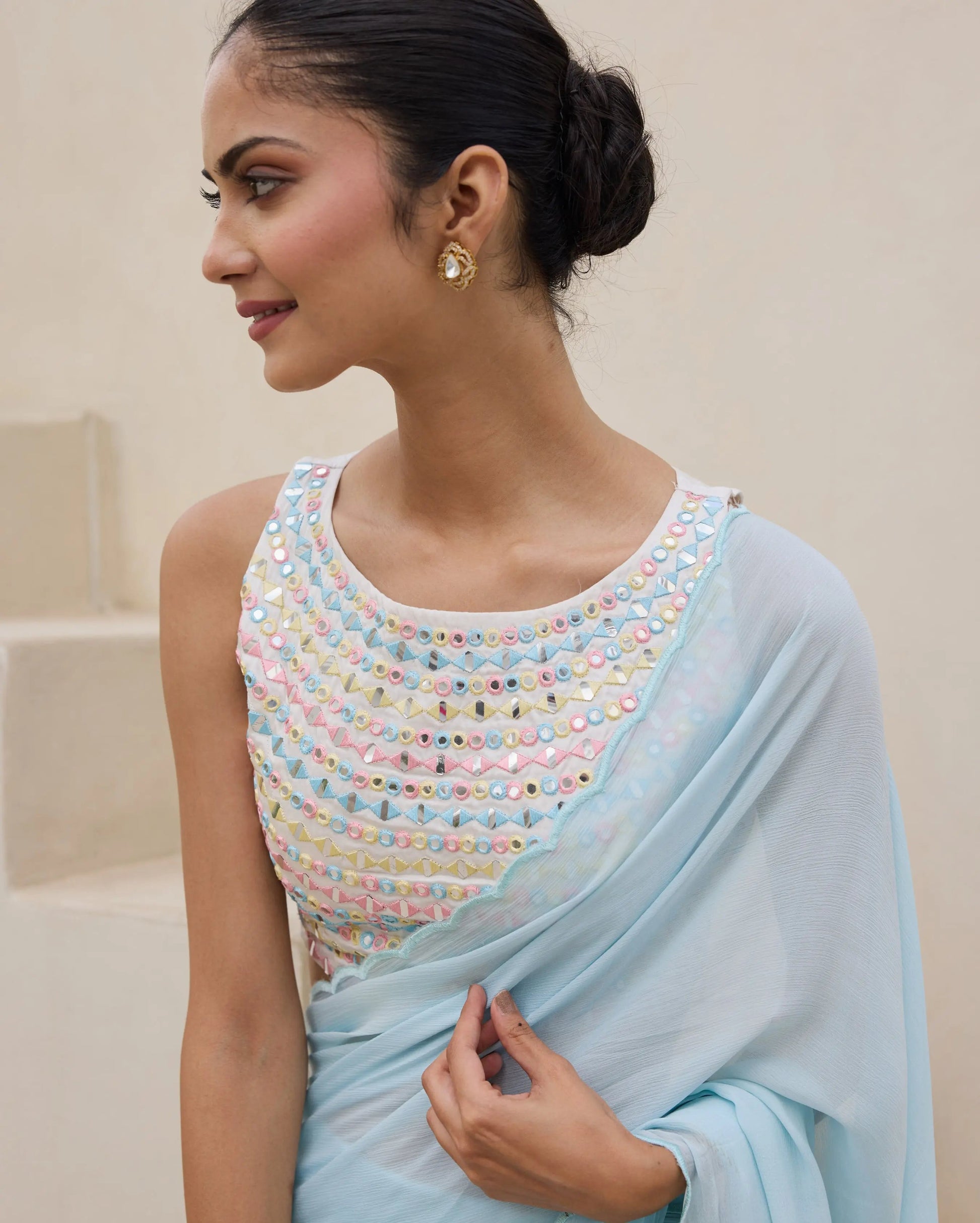 Daylight Charm White Satin Embroidered Blouse My Store