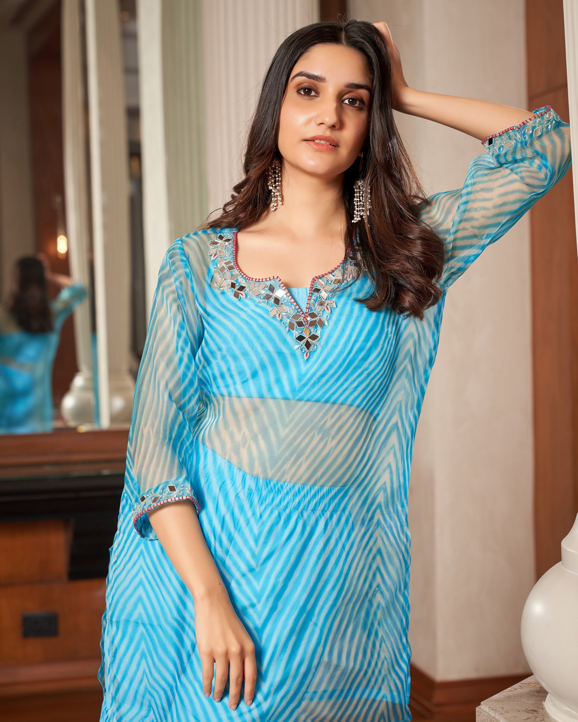 Tijori Light Blue Leheriya Organza Sharara Set Quick Cart