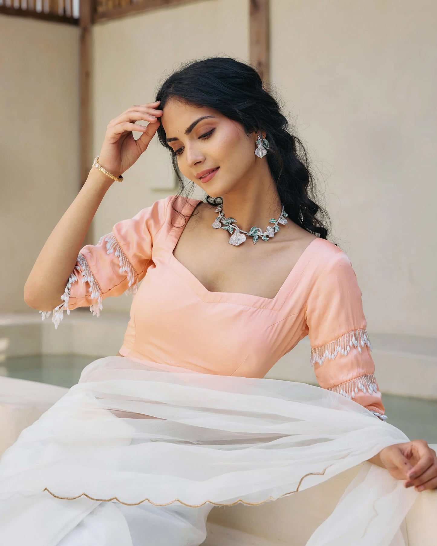 Breezy Belle Peach Satin Blouse My Store