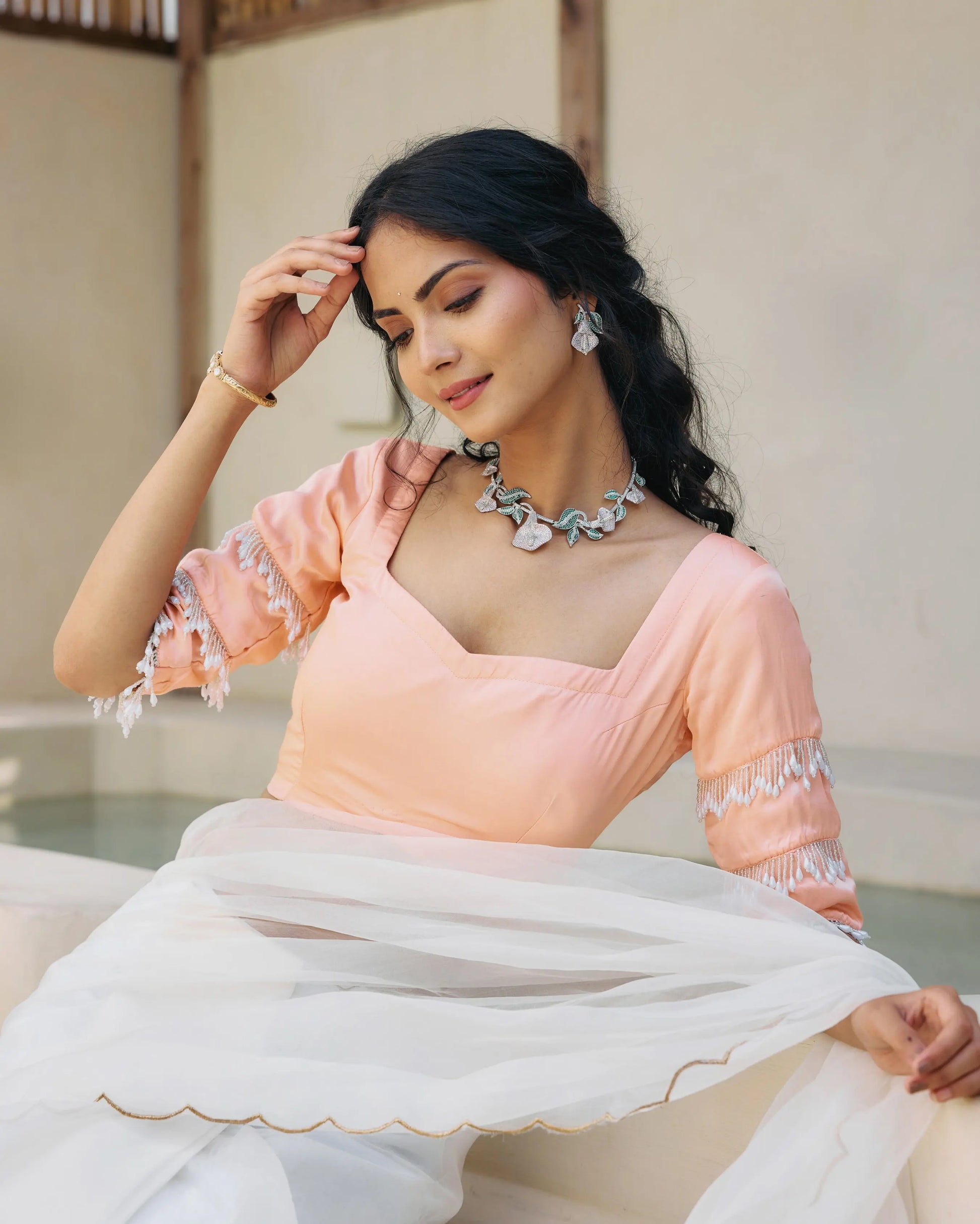 Breezy Belle Peach Satin Blouse My Store