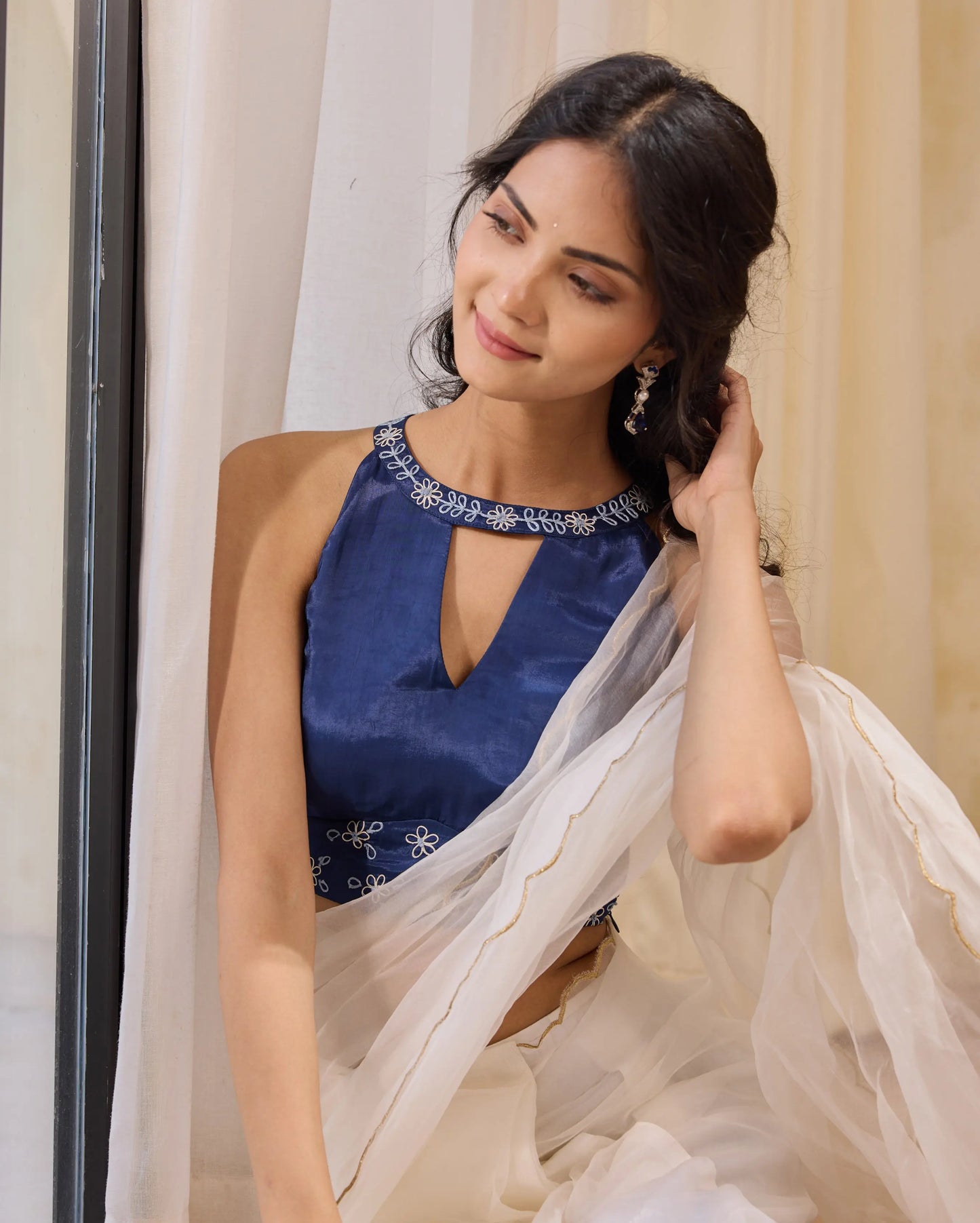 Daisy Dream Blue Silk Embroidered Blouse My Store