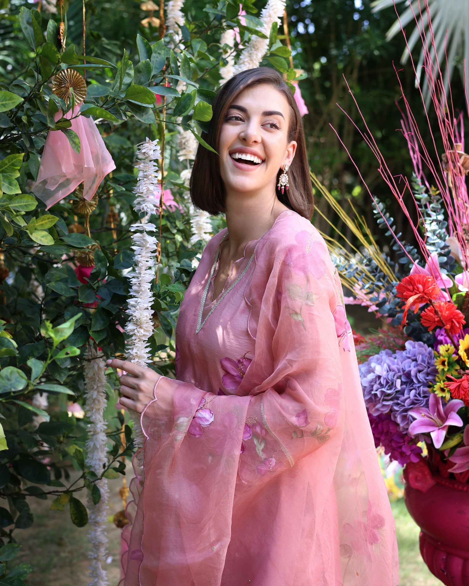 Peach Dream Handpainted Chanderi Suit Set Quick Cart