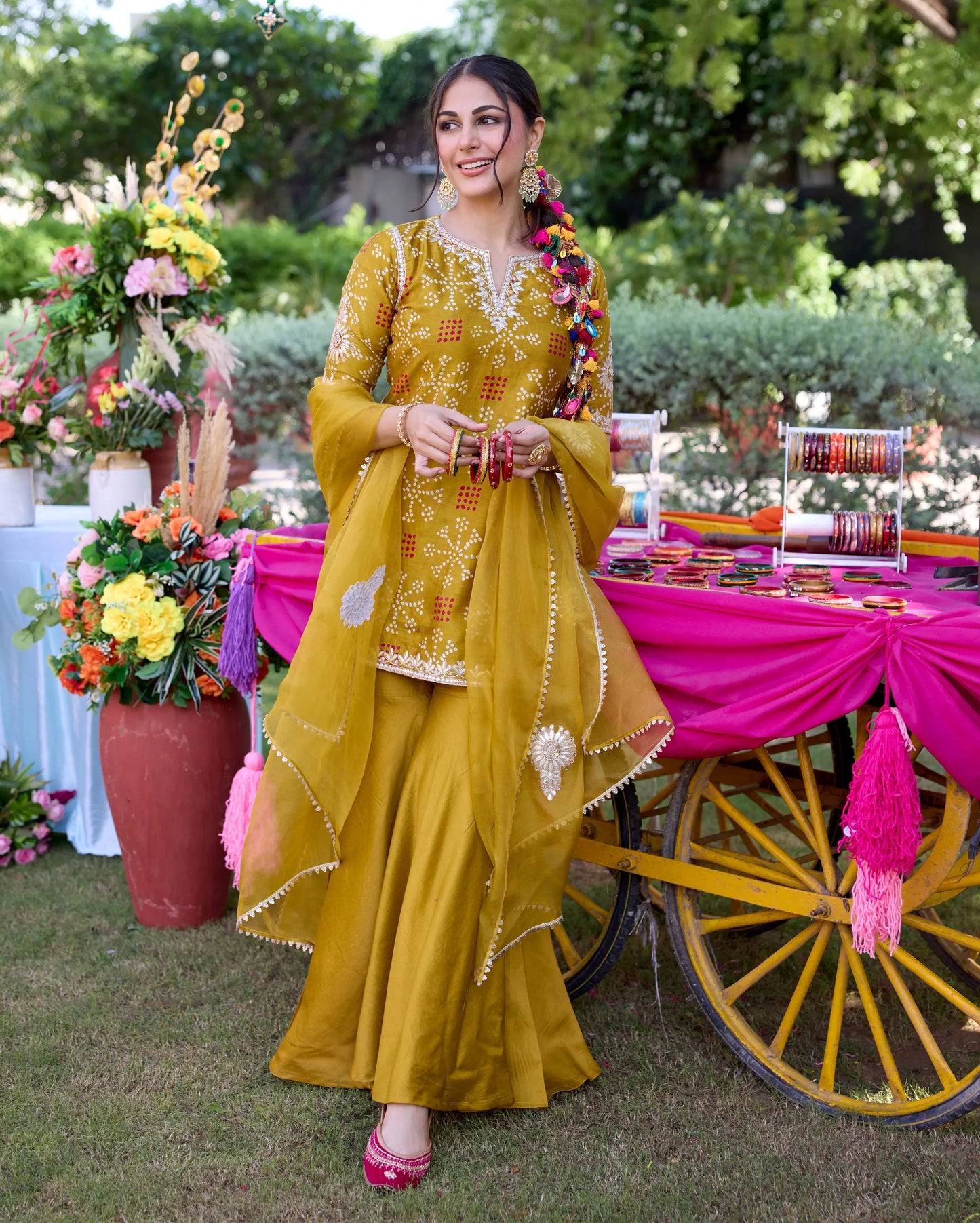 Naqsh Mustard Bandhani Chanderi Sharara Set