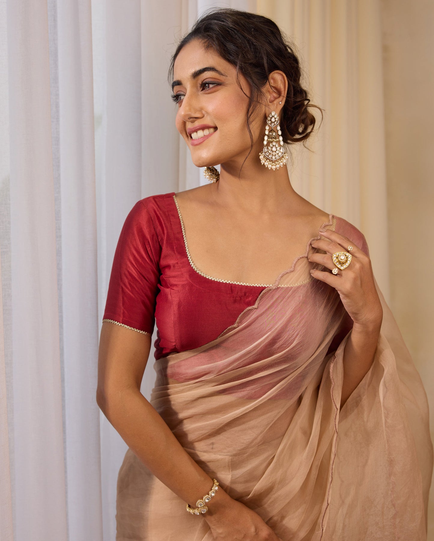 Metro Muse Maroon Chanderi Blouse My Store