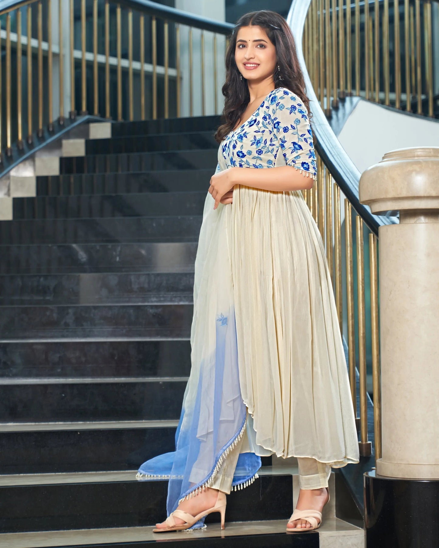 Rivaayat Off White Embroidered Georgette Suit Set My Store