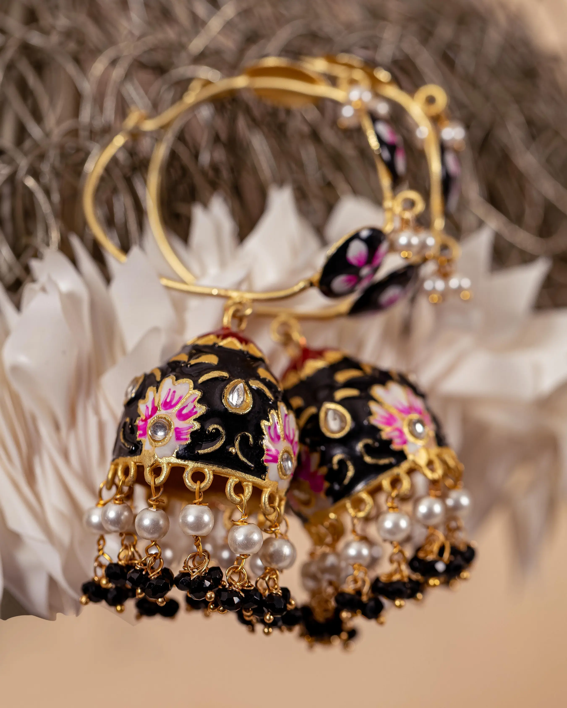 Black Flower Handcrafted Brass Earrings My Store