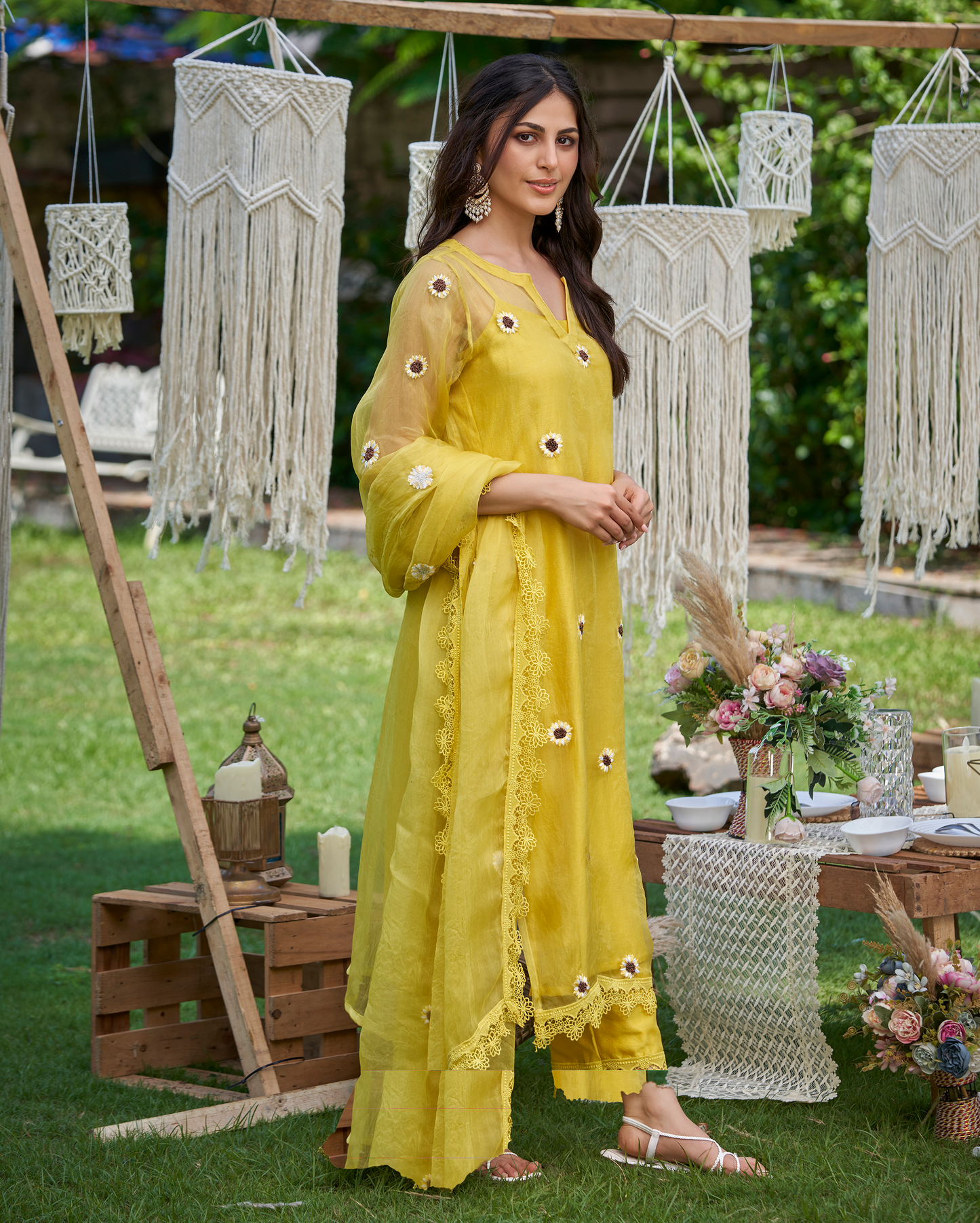 Murat Yellow Embroidered Organza Kurta Set Quick Cart