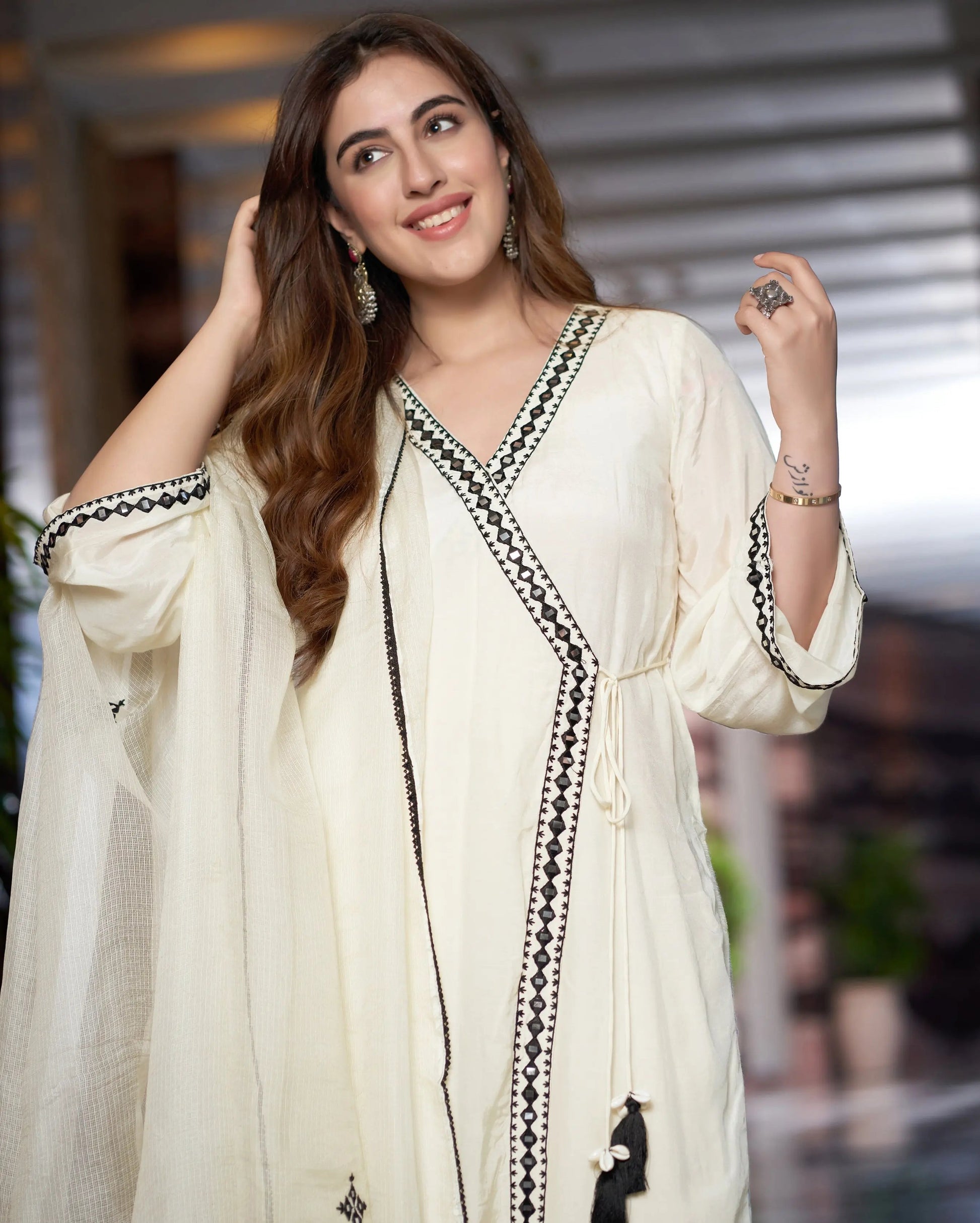 Manjari Off White Embroidered Muslin Silk Suit Set My Store