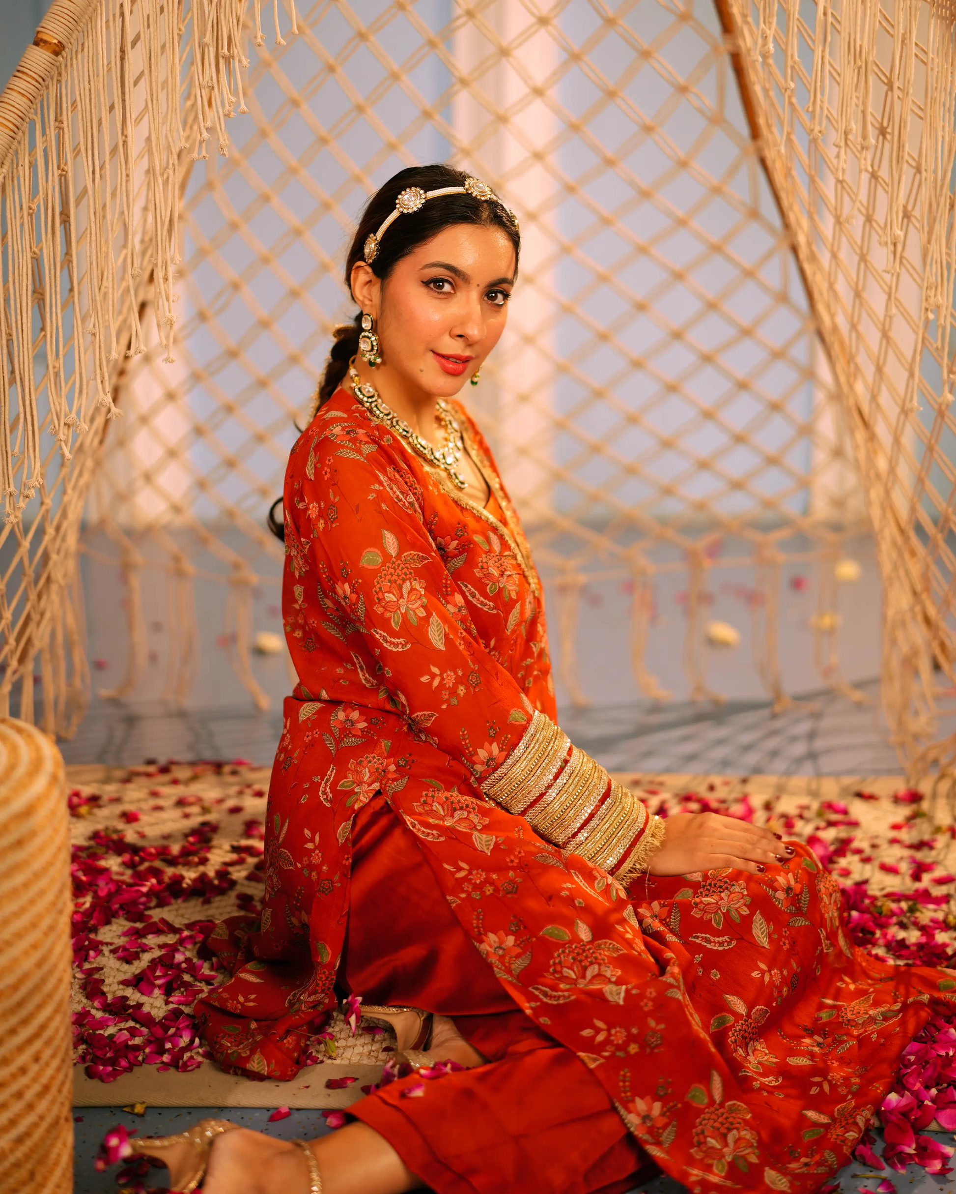 Veda Orange Printed Georgette Kurta Set My Store