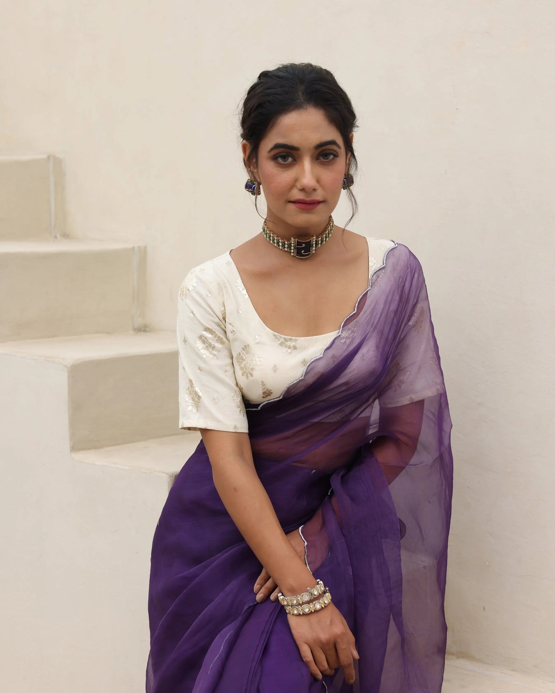 Noor White Jacquard Blouse My Store