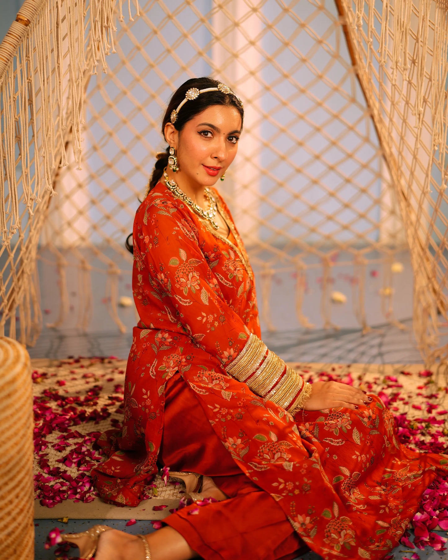 Veda Orange Printed Georgette Kurta Set My Store