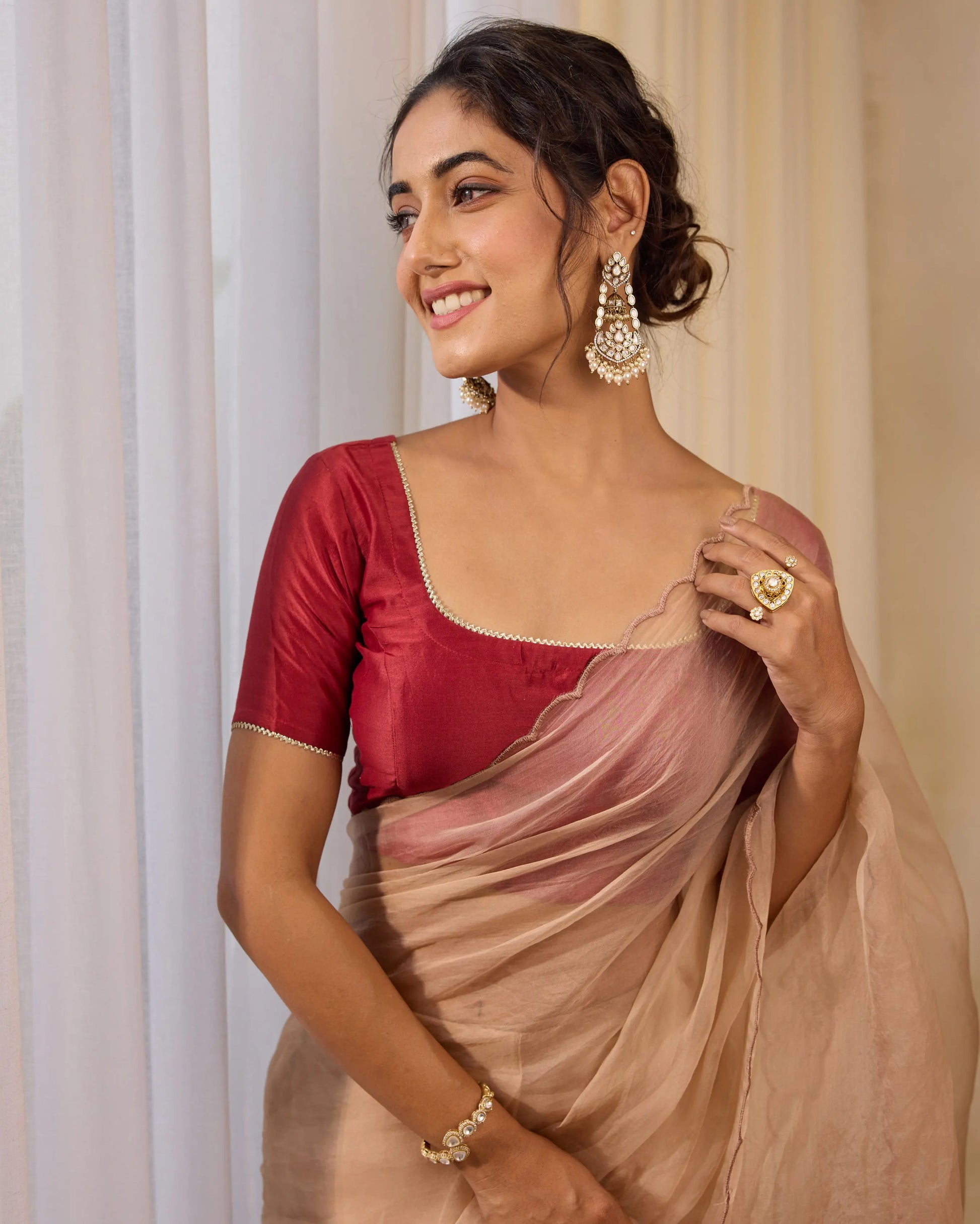 Metro Muse Maroon Chanderi Blouse My Store