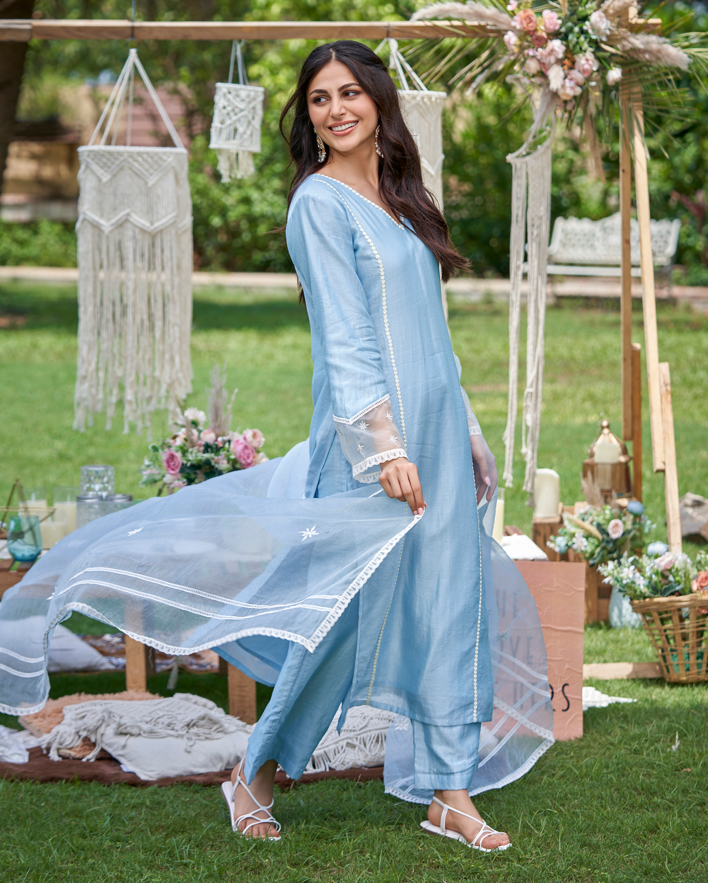 Revin Pastel Blue Embroidered Chanderi Kurta Set Quick Cart