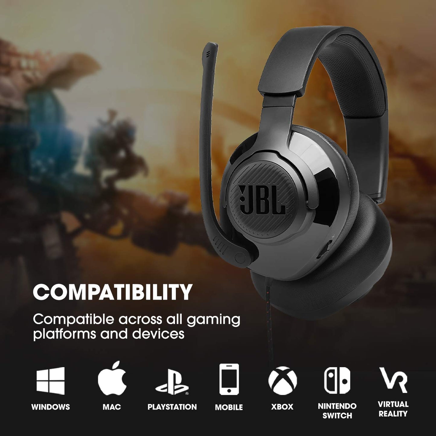 JBL Quantum 200 Wired Gaming Headphone With Mic