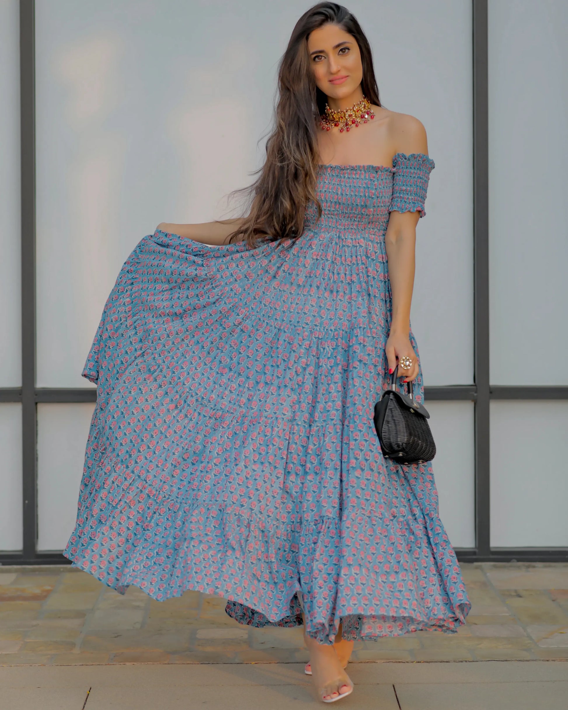 Iris Blue Smocked Cotton Dress My Store