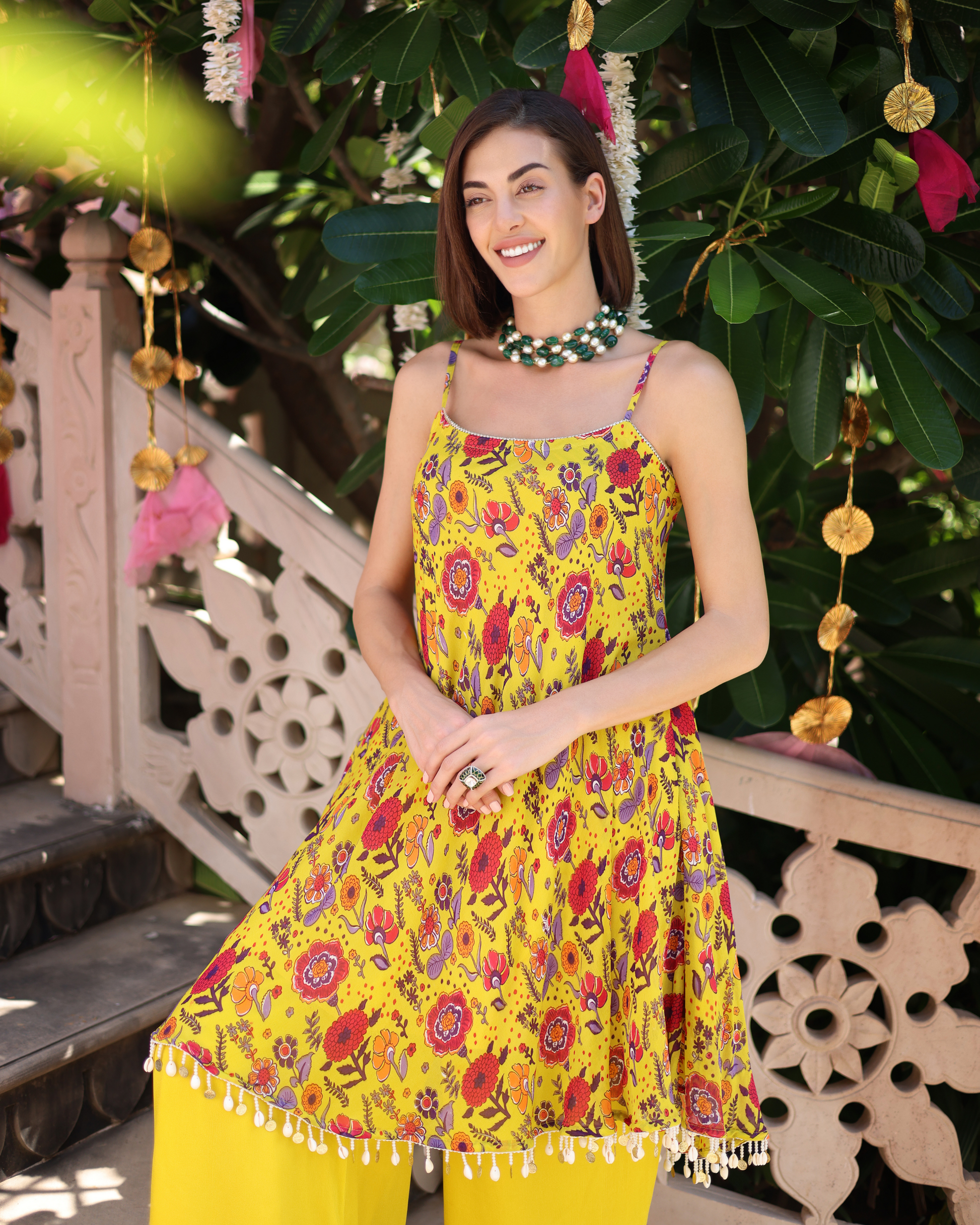 Sunflower Yellow Symphony Printed Chinon Coord Set Quick Cart