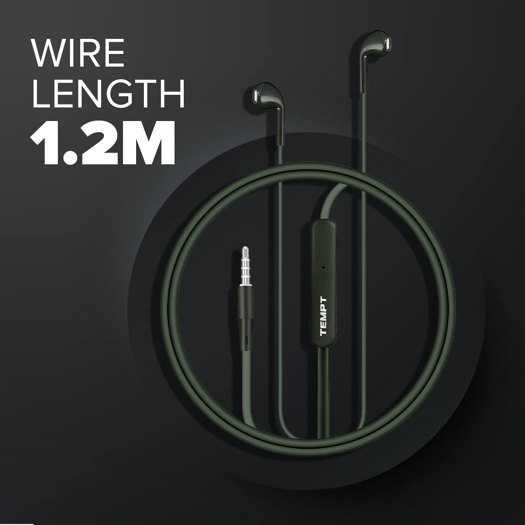 Tempt Zip X1 in Ear Wired Ear Phones with Mic 3.5mm Audio Jack Green