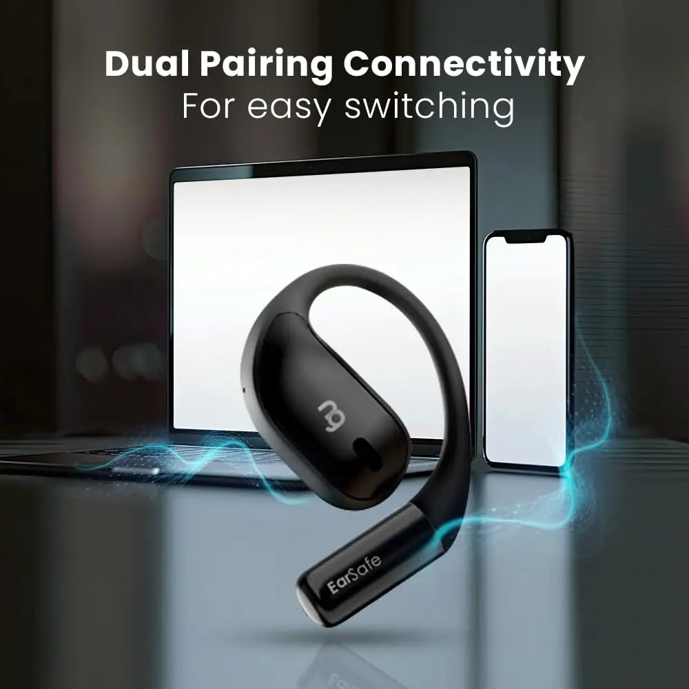 NG EarSafe OpenBuds Wireless Open Ear Earbuds with Hook Design Quad Mic ENC for Clear Calls  12x17mm Drivers  Premium Silicone Finish