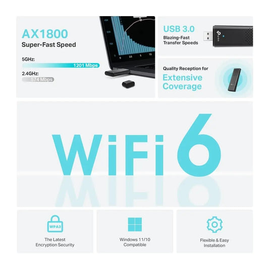 Tp-Link Archer TX20U Ax1800 Dual Band Wifi 6 Wireless USB Adapter