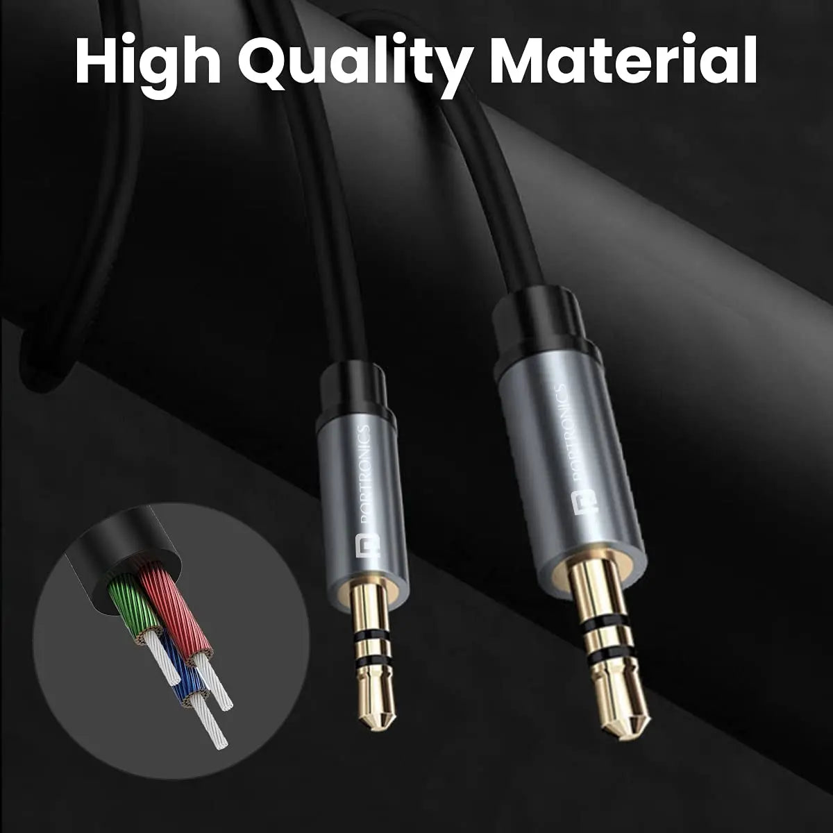 Portronics Konnect Aux 6 1.5 meter Long Spiral AUX Cable Black