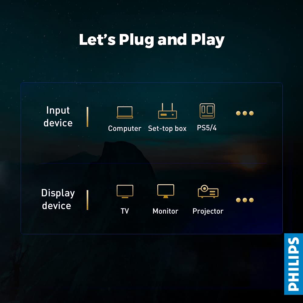 Philips  SWV5551  High Speed HDMI 2.0 Cable with Ethernet - Supports 3D, 4K 60Hz, Audio Return - 5 Meters, Black