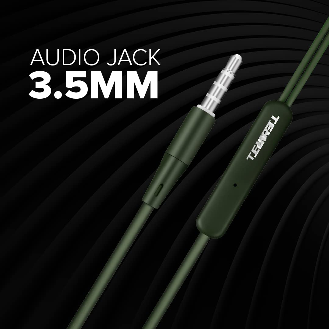 Tempt Zip X1 in Ear Wired Ear Phones with Mic 3.5mm Audio Jack Green