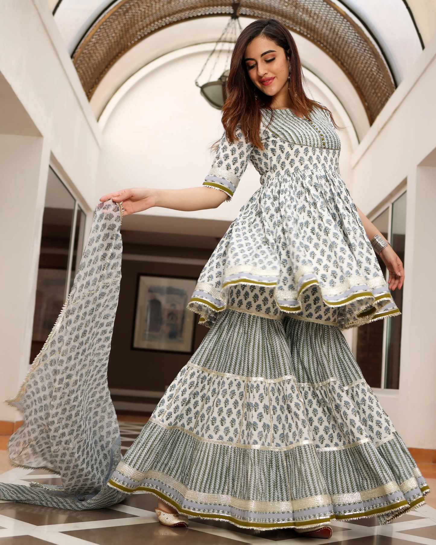 Blue Ciara Handblock Sharara Set My Store