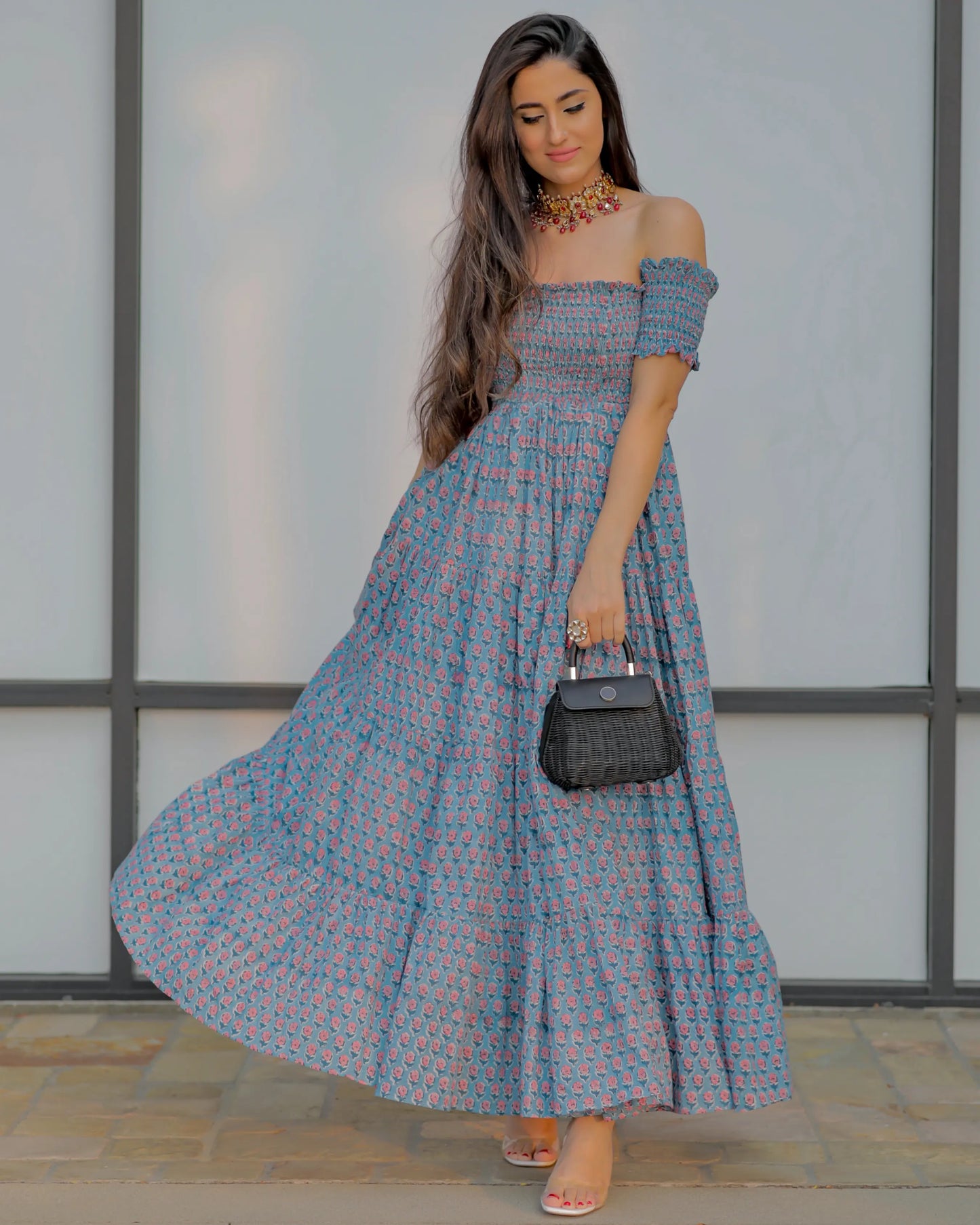 Iris Blue Smocked Cotton Dress My Store