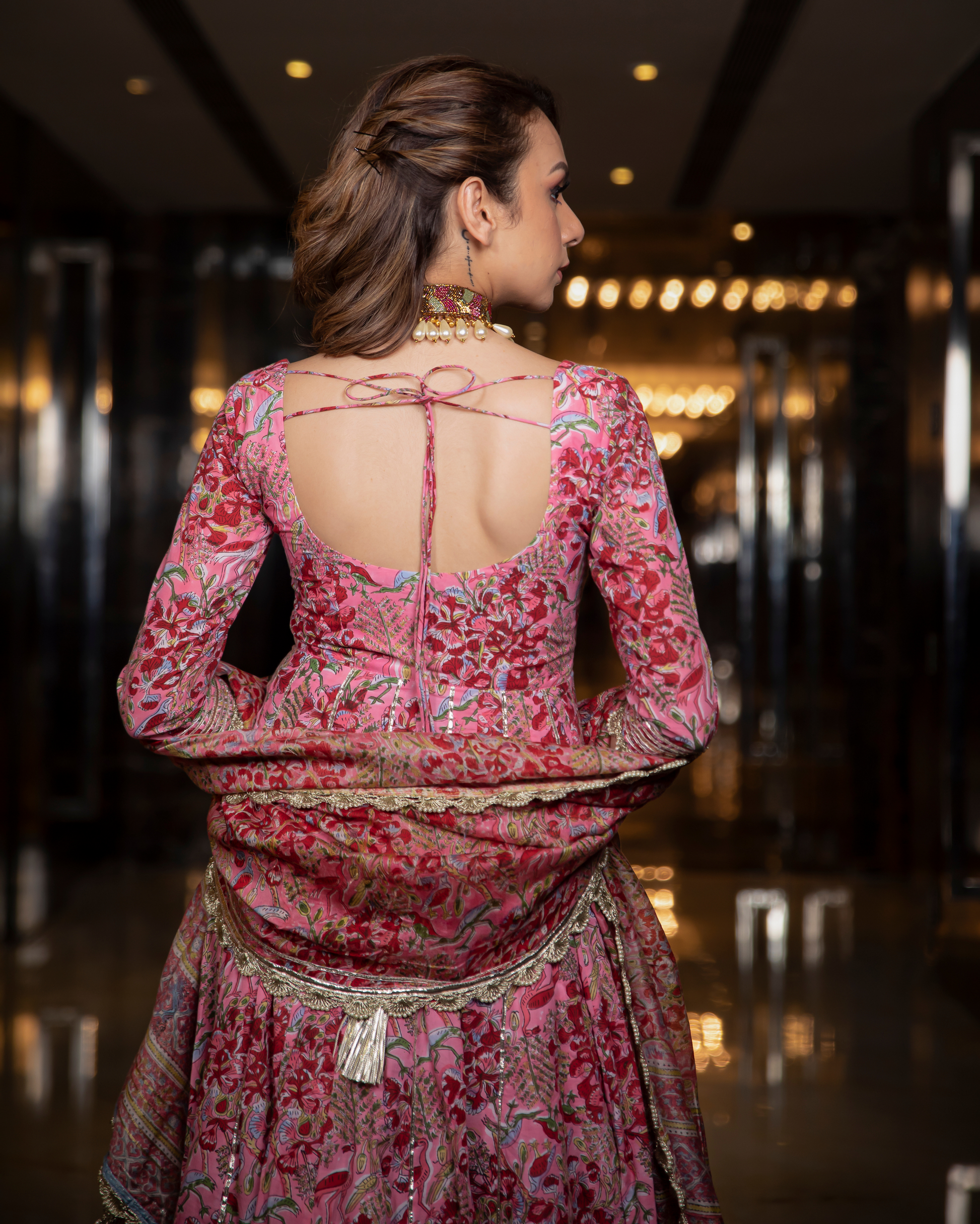 Poetic Bloom Handblock Gota Suit Set Quick Cart