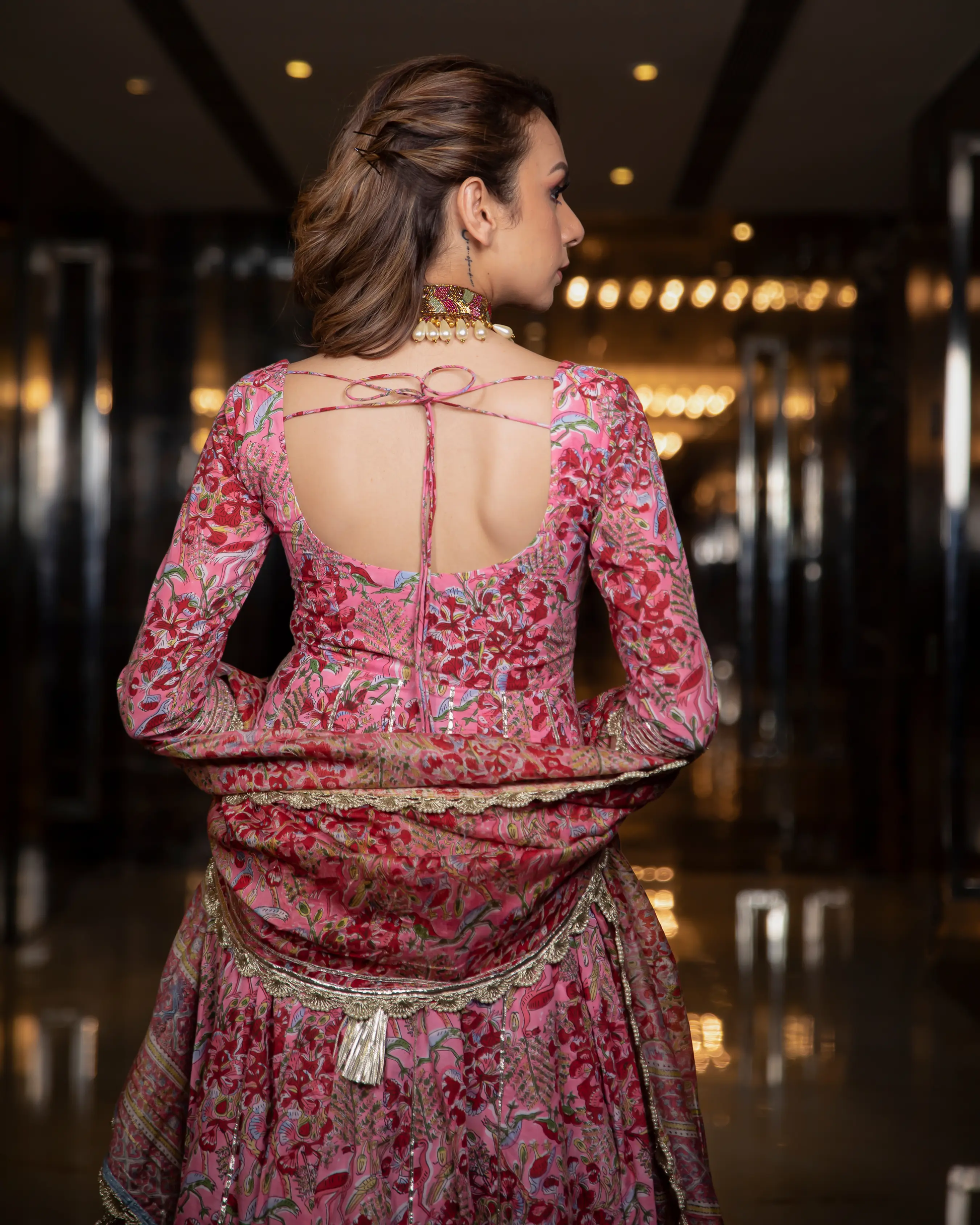 Poetic Bloom Handblock Gota Suit Set My Store