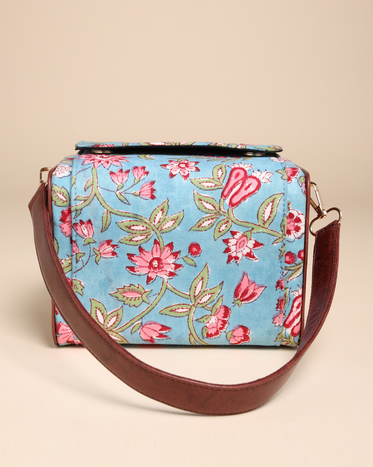 Imperial Blue Cotton Block Printed Satchel Bag Quick Cart