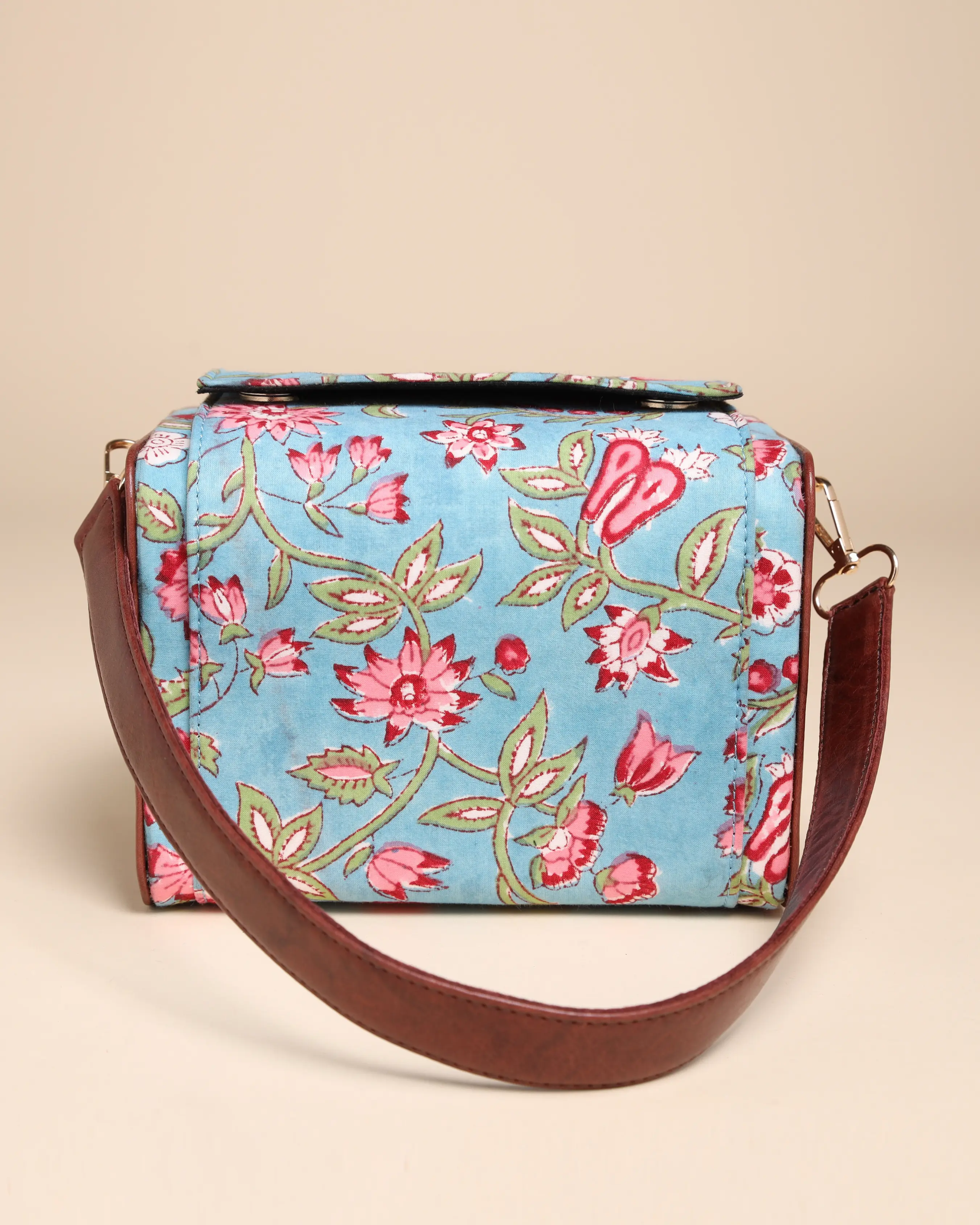 Imperial Blue Cotton Block Printed Satchel Bag My Store