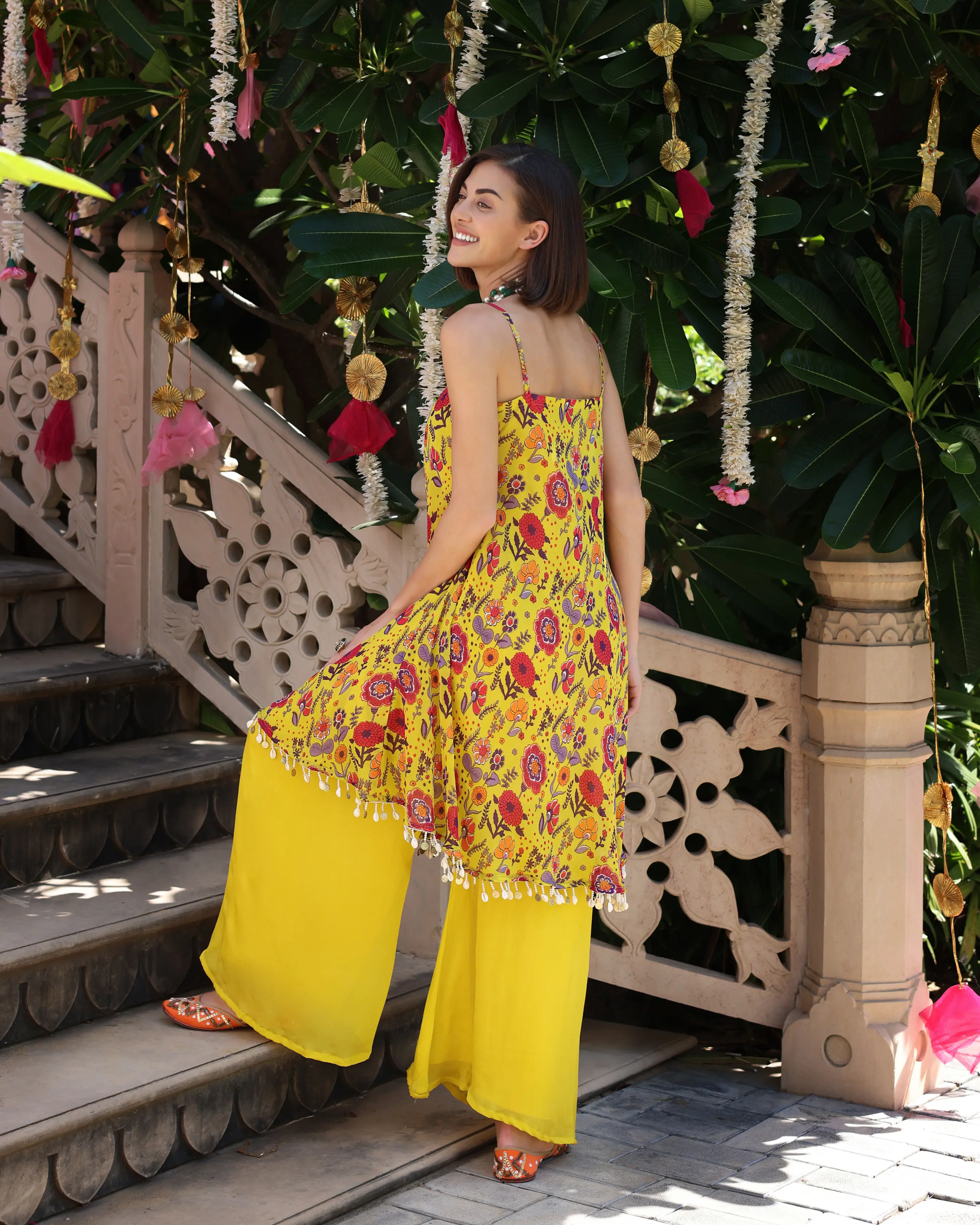Sunflower Yellow Symphony Printed Chinon Coord Set My Store