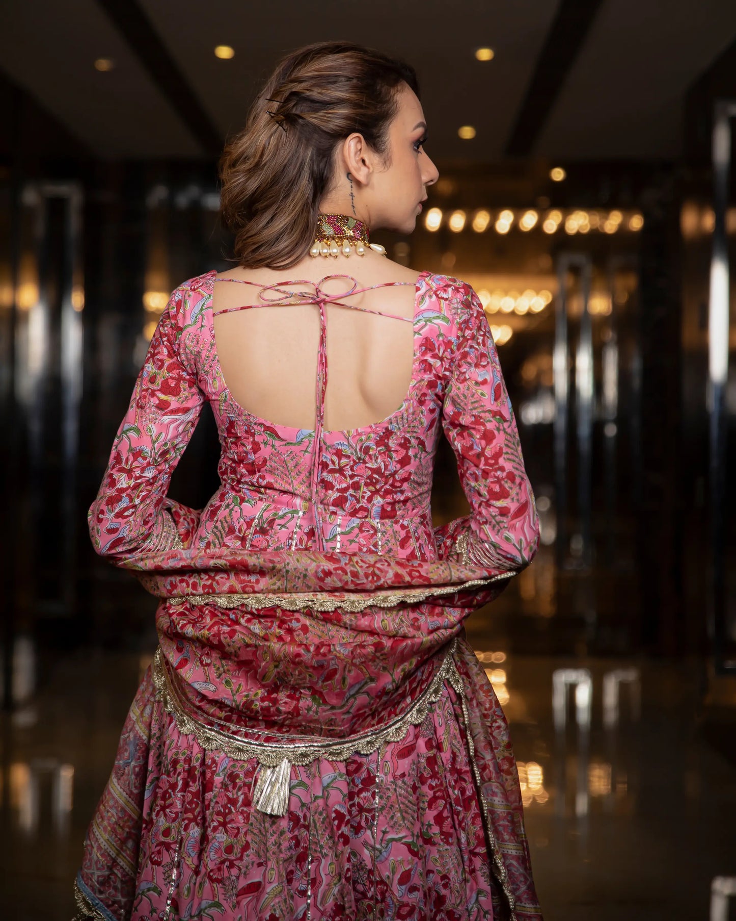 Poetic Bloom Handblock Gota Suit Set My Store