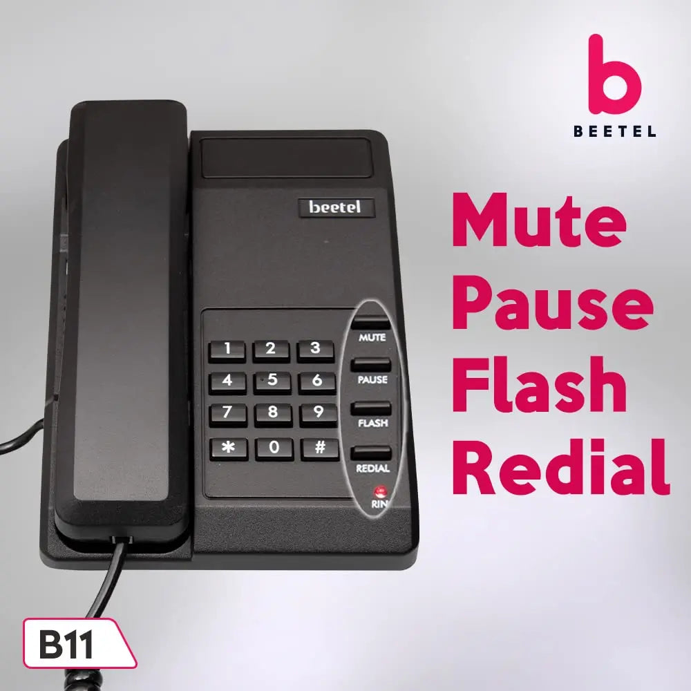 Beetel B11, Corded Wall/Desk Mountable Landline Phone, Black