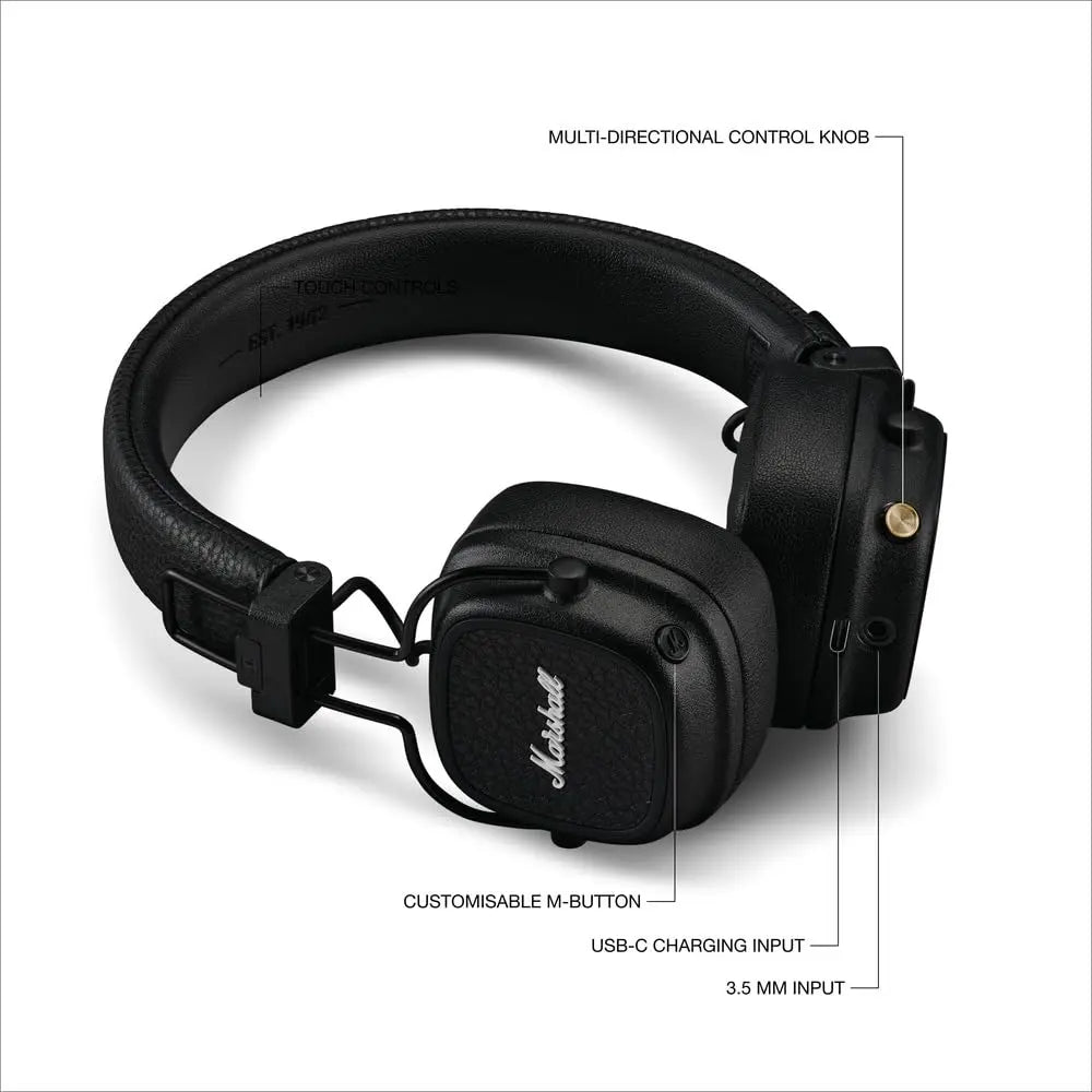 Marshall Major V Wireless On Ear Headphones, Black