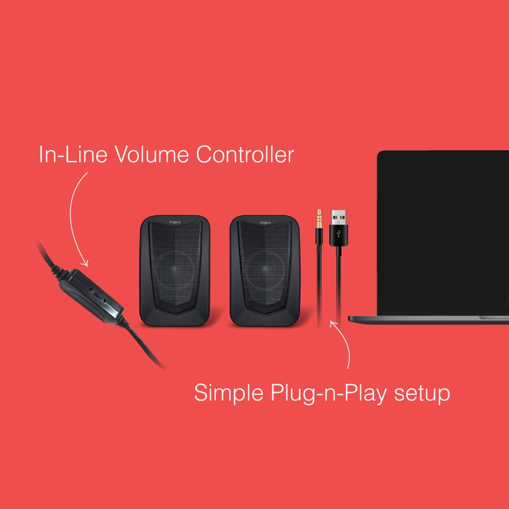 Fingers FunBeats Wired Speaker 6 W 2.0 Channel  Powerful Bass Black