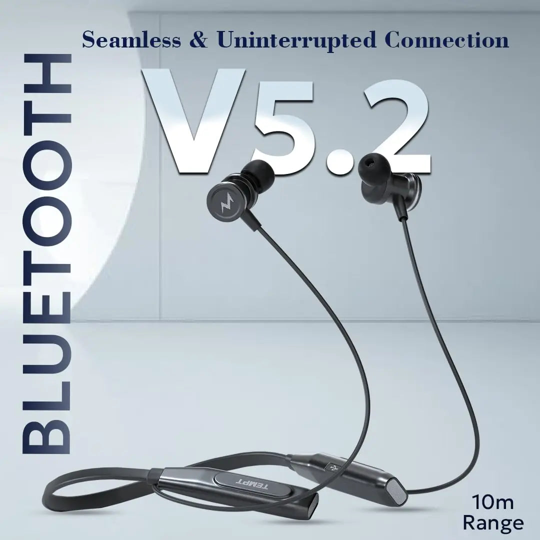 TEMPT Bounce X Neckband with 40 Hours of Playtime, Vibration Alert, Crystal Clear Sound, Fast Charging, 10MM Drivers, BT V5.2 Black