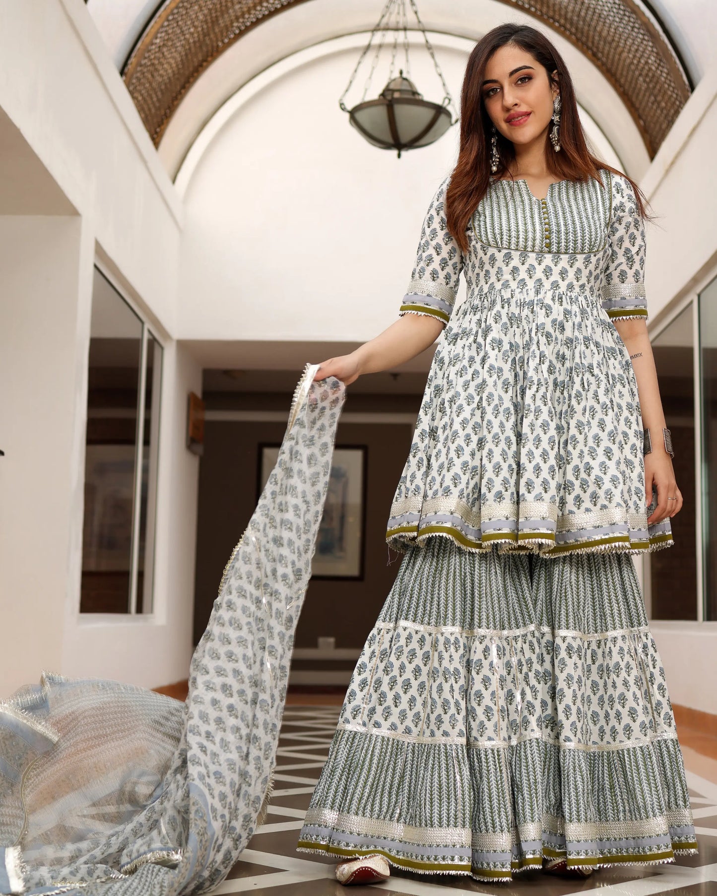 Blue Ciara Handblock Sharara Set My Store