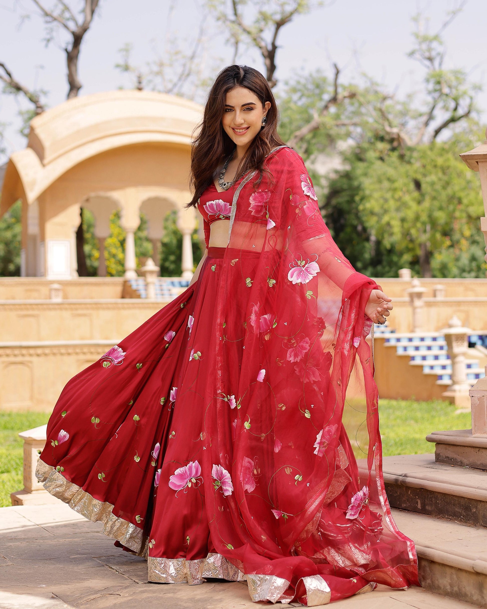 Gulsheen Handpainted Satin Lehenga Set My Store