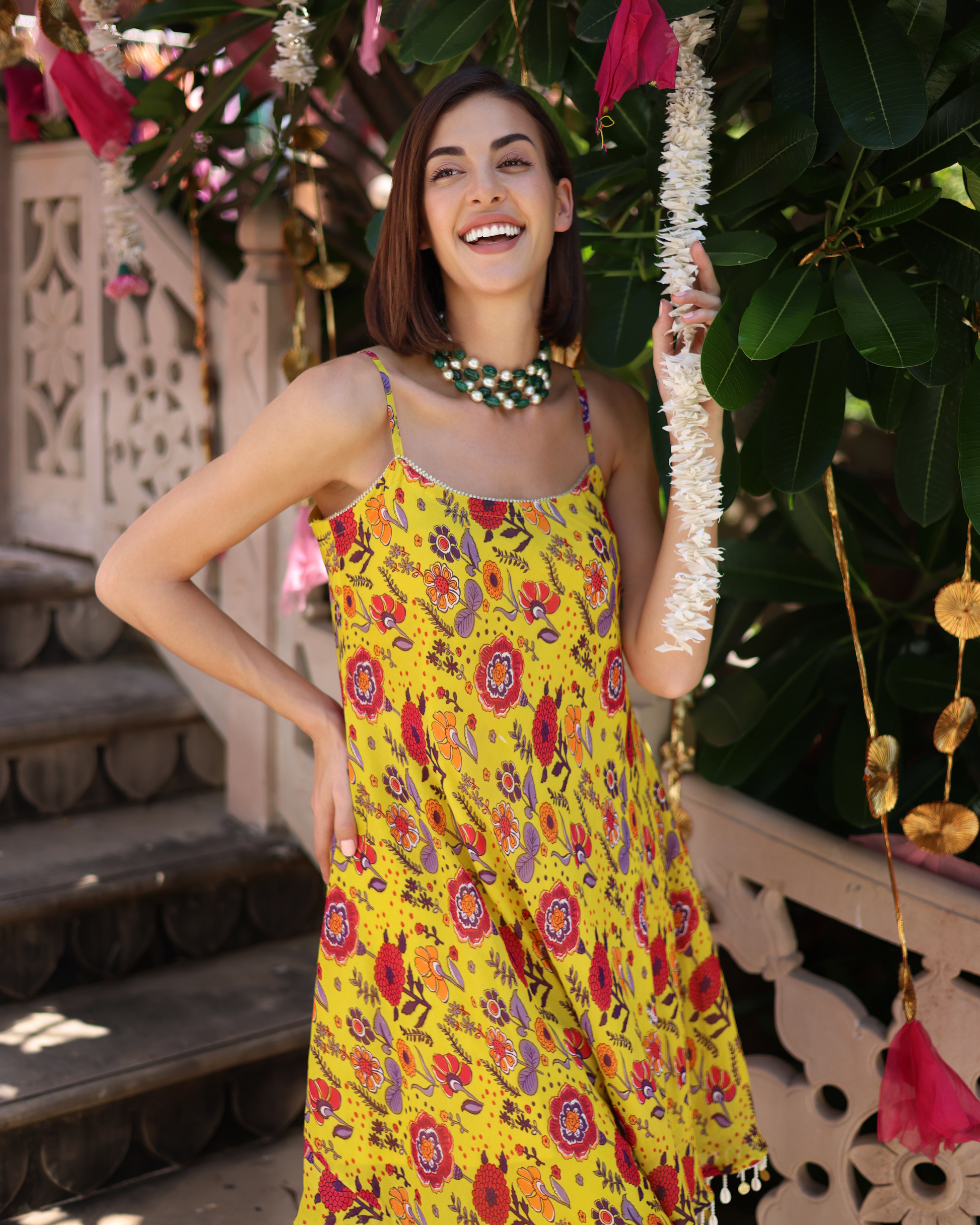 Sunflower Yellow Symphony Printed Chinon Coord Set Quick Cart