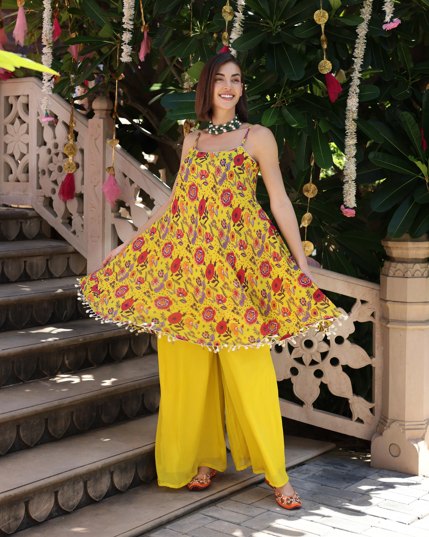 Sunflower Yellow Symphony Printed Chinon Coord Set My Store