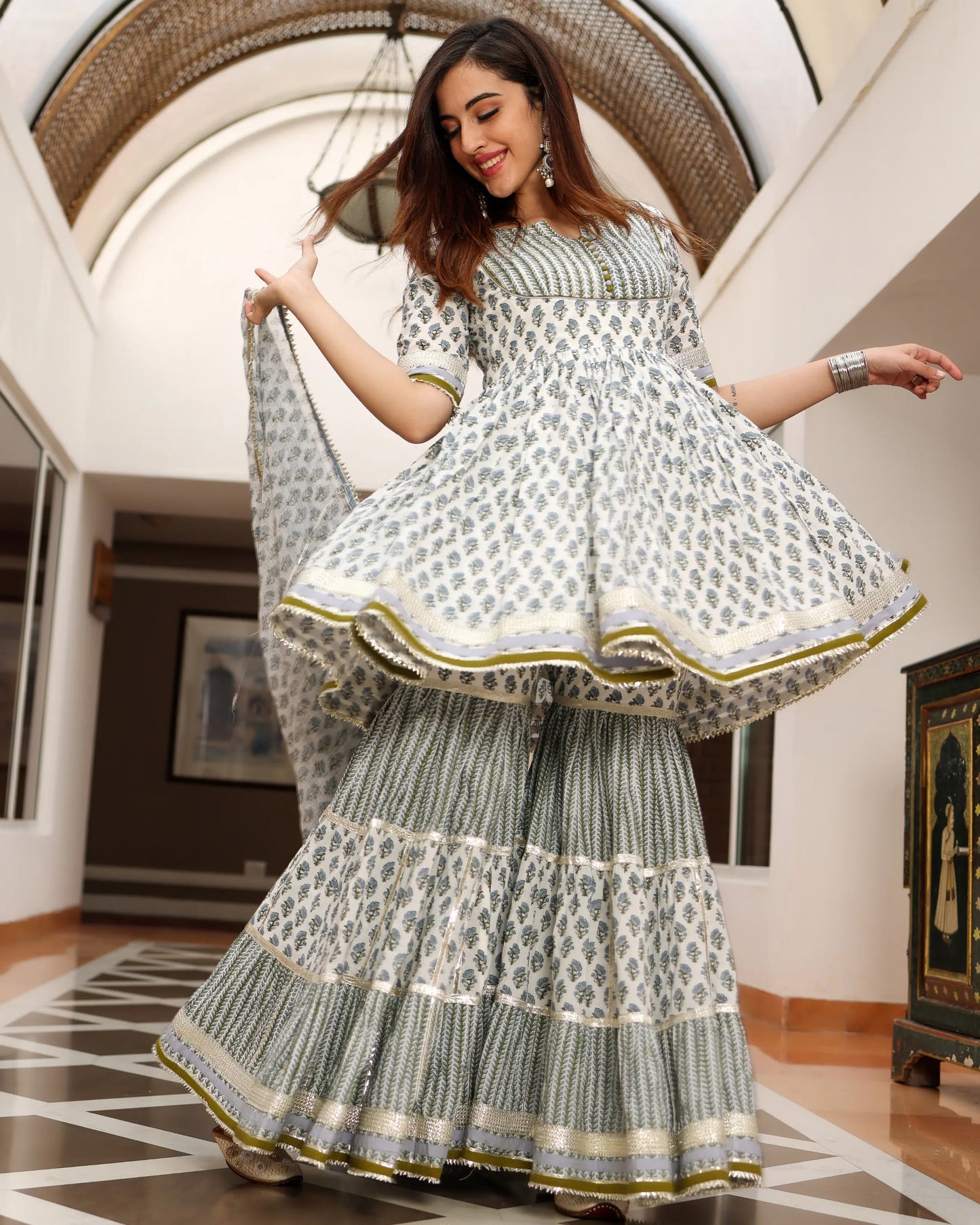 Blue Ciara Handblock Sharara Set My Store