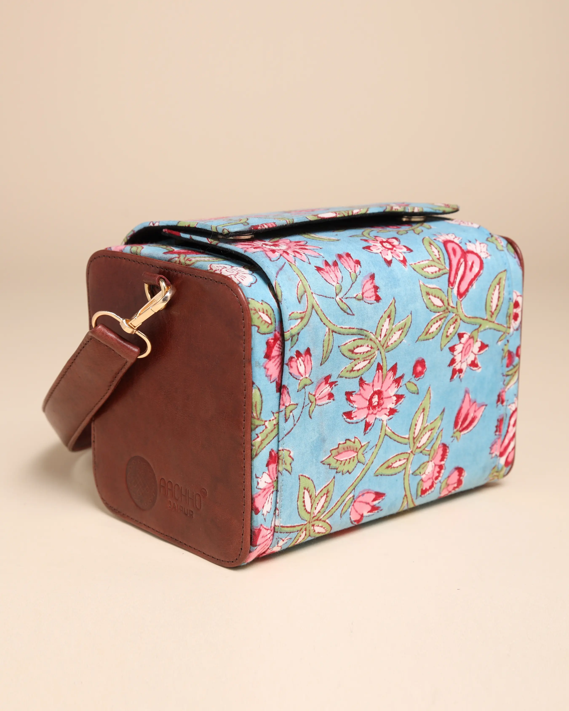 Imperial Blue Cotton Block Printed Satchel Bag My Store